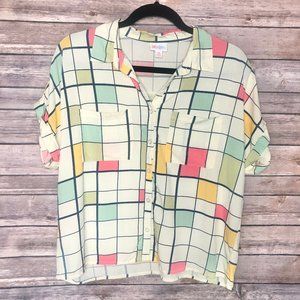 LULAROE Amy Button Down Top. Grid Pattern. XS